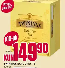 Europris TWININGS EARL GREY TE 100-pk tilbud