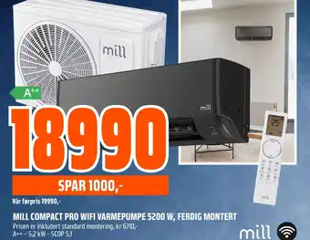 Coop Obs MILL COMPACT PRO WIFI VARMEPUMPE 5200 W, FERDIG MONTERT tilbud