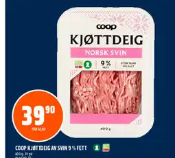 Coop Obs Coop kjøttdeig av svin 9% fett tilbud