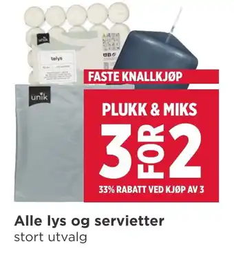 Meny Alle lys og servietter stort utvalg tilbud