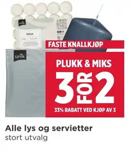 Meny Alle lys og servietter tilbud