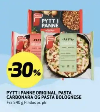 Bunnpris Pytt i panne original, pasta carbonara og pasta bolognese tilbud