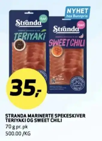 Bunnpris STRANDA  marinerte spekeskiver teriyaki og sweet chili tilbud