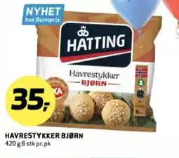 Bunnpris HATTING Havrestykker -bjørn- tilbud