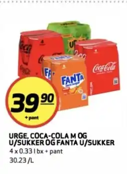 Bunnpris Urge, coca-cola m og u/sukker og fanta u/sukker tilbud