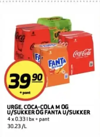 Bunnpris Urge, coca-cola m og u/sukker og fanta u/sukker tilbud