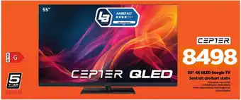 POWER 55" 4K QLED Google TV Sentralt dreibart stativ tilbud