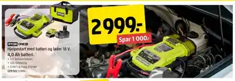 Jula RYOBI ONE+ Hjelpestart med batteri og lader 18 V. tilbud