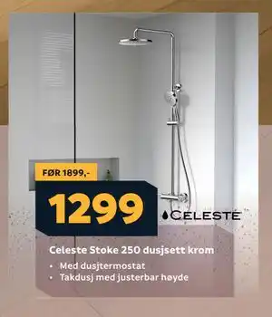 Megaflis Celeste Stoke 250 dusjsett krom tilbud