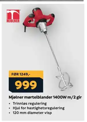 Megaflis Mjølner mørtelblander 1400W m/2 gir tilbud