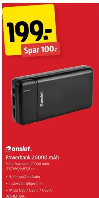 Jula Powerbank 20000 mAh tilbud