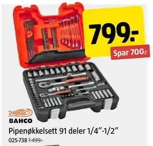 Jula Pipenøkkelsett 91 deler 1/4”-1/2” tilbud