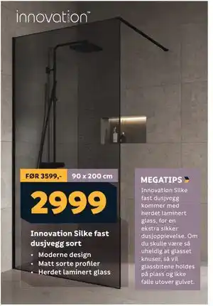 Megaflis Innovation Silke fast dusjvegg sort tilbud