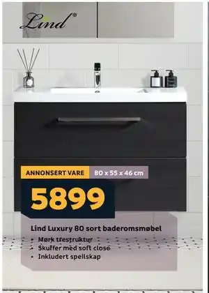 Megaflis Lind Luxury 80 sort baderomsmøbel tilbud