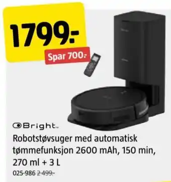 Jula Robotstøvsuger med automatisk tømmefunksjon 2600 mAh, 150 min, 270 ml + 3 L tilbud