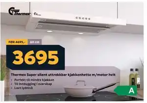 Megaflis Thermex Super silent uttrekkbar kjøkkenhette m/motor hvit tilbud