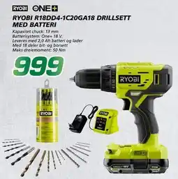 Coop Byggmix RYOBI R18DD4-1C20GA18 DRILLSETT MED BATTERI tilbud