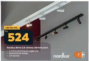 Megaflis Nordlux Birte 3/5-skinne LED hvit/sort tilbud