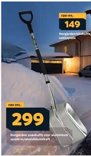 Megaflis Norgarden snøskuffe stor aluminium spade m/aluminiumskaft tilbud