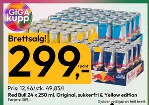 Gigaboks Red Bull 24 x 250 ml. Original, sukkerfri & Yellow edition tilbud