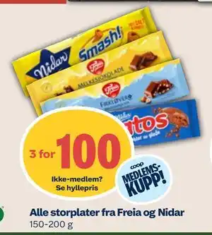 Coop Mega Alle storplater fra Freia og Nidar tilbud