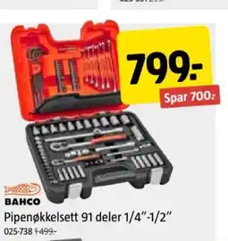 Jula BAHCO Pipenøkkelsett 91 deler 1/4"-1/2" tilbud