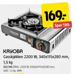 Jula KAYOBA Gasskjøkken 2200 W, 340x115x280 mm, tilbud