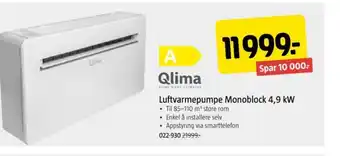 Jula Qlima Luftvarmepumpe Monoblock 4,9 kW tilbud