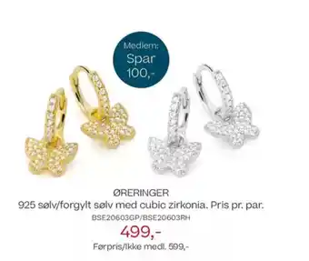 Bjørklund ØRERINGER 925 sølv/forgylt sølv med cubic zirkonia. Pris pr. par. tilbud