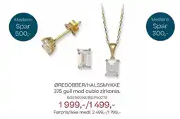 Bjørklund ØREDOBBER/HALSSMYKKE 375 gull med cubic zirkonia. BGE90298/BGP90279 tilbud