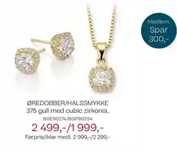 Bjørklund ØREDOBBER/HALSSMYKKE 375 gull med cubic zirkonia. BGE90274/BGP90254 tilbud