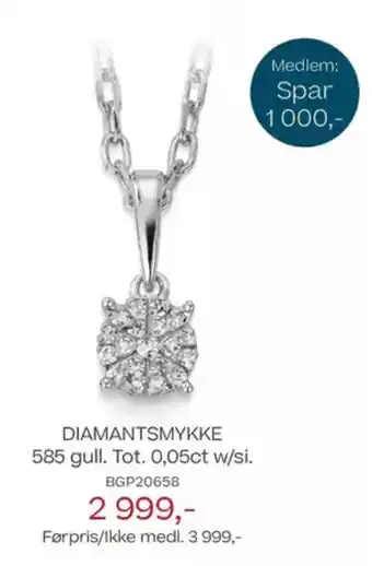 Bjørklund DIAMANTSMYKKE 585 gull. Tot. 0,05ct w/si. BGP20658 tilbud