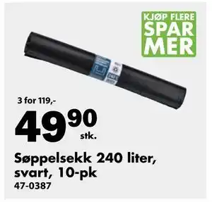 Biltema Søppelsekk 240 liter, svart, 10-pk tilbud