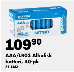 Biltema AAA/LR03 Alkalisk batteri, 40-pk tilbud