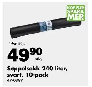 Biltema Søppelsekk 240 liter, svart, 10-pack tilbud