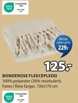 JYSK BONDEROSE FLEECEPLEDD tilbud