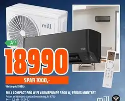 Obs Bygg MILL COMPACT PRO WIFI VARMEPUMPE 5200 W, FERDIG MONTERT tilbud