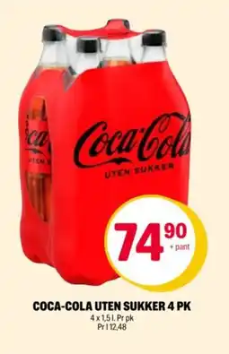 Coop Extra Coca-cola uten sukker 4 pk tilbud