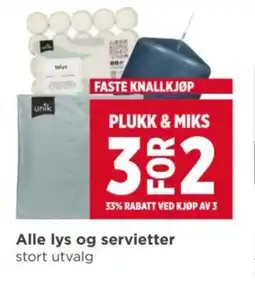 Meny Alle lys og servietter tilbud