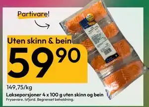 Gigaboks Lakseporsjoner 4 x 100 g uten skinn og bein tilbud