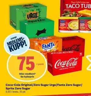 Coop Prix Coca-Cola Original/Zero Sugar Urge/Fanta Zero Sugar/ Sprite Zero Sugar tilbud