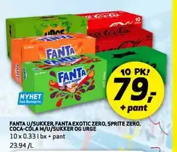 Bunnpris FANTA U/SUKKER, FANTA EXOTIC ZERO, SPRITE ZERO, COCA-COLA M/U/SUKKER OG URGE tilbud