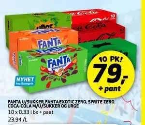 Bunnpris FANTA U/SUKKER, FANTA EXOTIC ZERO, SPRITE ZERO, COCA-COLA M/U/SUKKER OG URGE tilbud