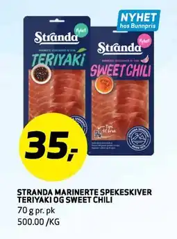 Bunnpris STRANDA MARINERTE SPEKESKIVER TERIYAKI OG SWEET CHILI tilbud