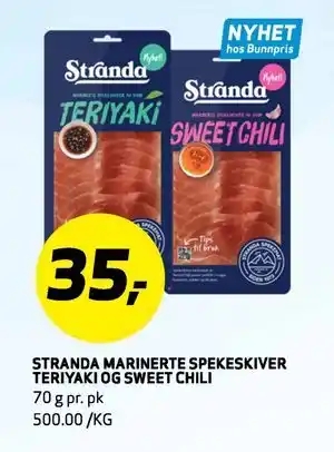 Bunnpris STRANDA MARINERTE SPEKESKIVER TERIYAKI OG SWEET CHILI tilbud