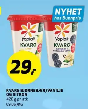 Bunnpris KVARG BJØRNEBÆR/VANILJE OG SITRON tilbud