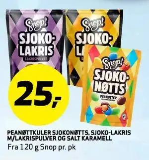 Bunnpris PEANØTTKULER SJOKONØTTS, SJOKO-LAKRIS M/LAKRISPULVER OG SALT KARAMELL tilbud