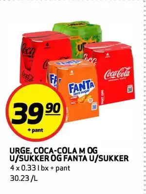 Bunnpris URGE, COCA-COLA M OG U/SUKKER OG FANTA U/SUKKER tilbud