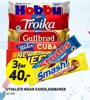 Bunnpris UTVALGTE NIDAR SJOKOLADEBARER tilbud