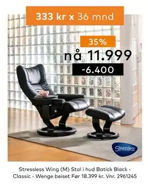 Skeidar Stressless Wing (M) Stol tilbud